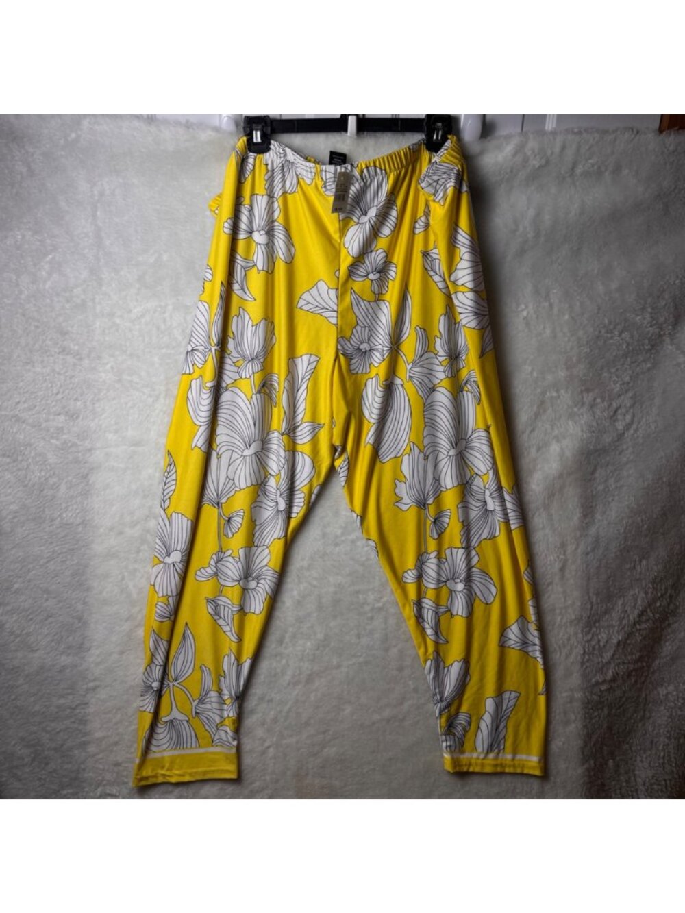 NWT Ashley Stewart plus size 26/28 lemon drop yellow floral lounge pants pull on